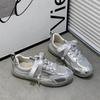 Fashion Riband Women's German Training Shoes Mix Order 2025 Summer Pearl Mesh Breathable Forrest Gump Shoes Soft Sole Silver and White