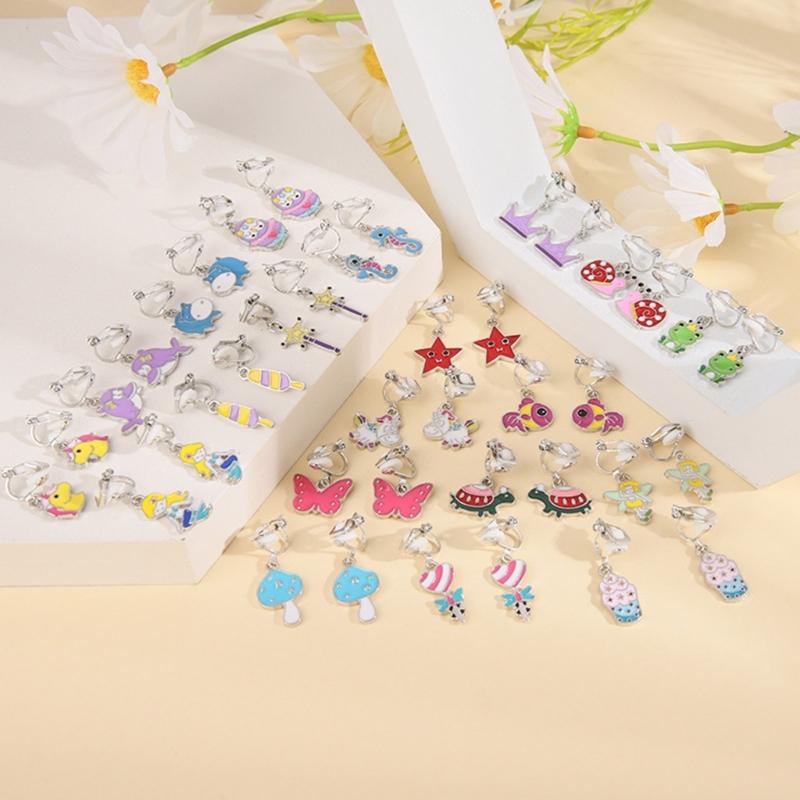 Pairs of 20 Animal Star Plant Shape Clip on Earrings Colorful Non-pierced Earring Party Favor Princess-Jewelry Ornament