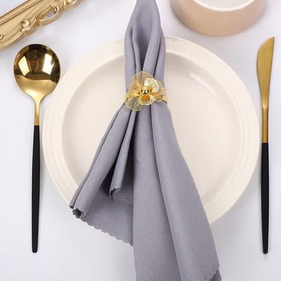 Metal Napkin Rings with Hollow Pearl Flower Design for Elegant Wedding For Party Table Decoration Set of 6 Pieces