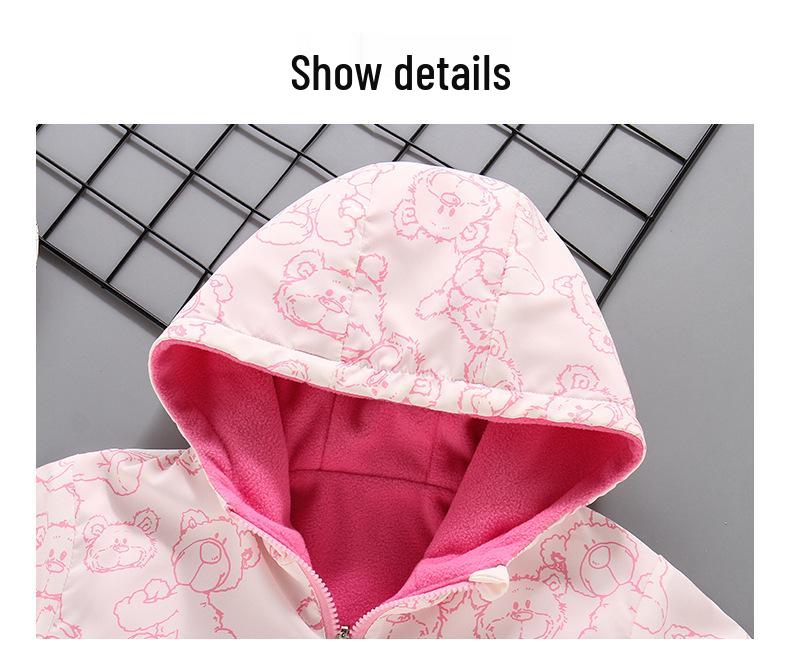 Mädchen Doppelseitige Fleece-Windjacke: Frühlings-/Herbst-Dünne Samtjacke