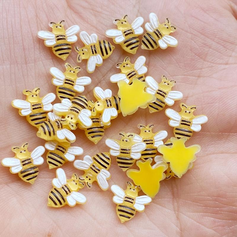 40Pcs New Cute 10mm Resin Mini Little Bee Flat Back Cabochon Scrapbook Kawaii DIY Embellishments Accessories