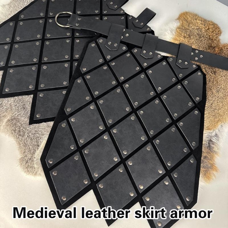 Retro Skirt Armors with Adjustable Belt Double Sides Waist Armors Medieval PU Leather Thigh Armors