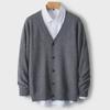 Men's Cashmere Wool V-Neck Cardigan Sweater - Loose Solid Color, Long Sleeve, Casual All-Match (2024).