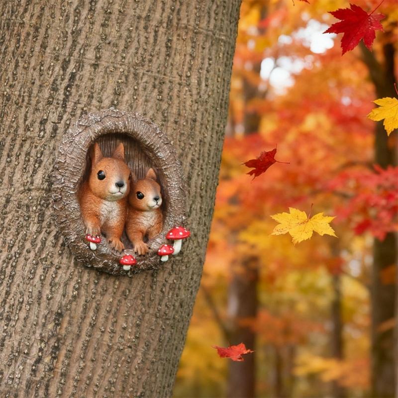 Resin Squirrel Ornament Weatherproof Resin Squirrel Figurine Tree Face for Outdoor Yard Garden Decoration Statue