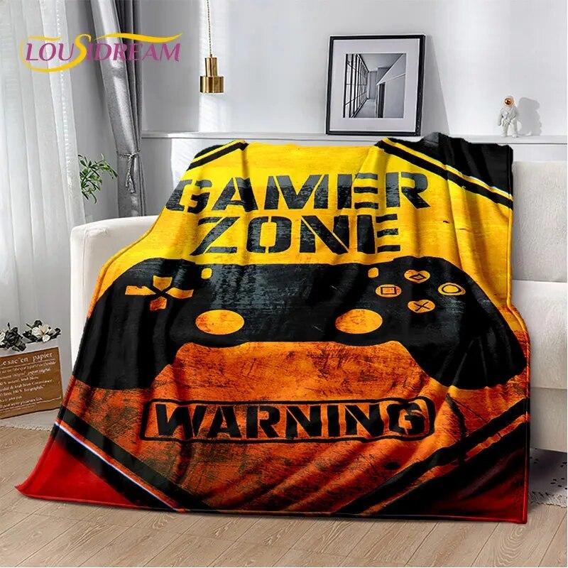 Kreslený Gamer Gamepad Game Over Měkká Plyšová Deka, Flanelová Deka Přehoz na Obývací Pokoj Ložnici Postele Pohovku Piknik