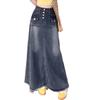 Spring Autumn Retro Plus Size High Waist A-line Denim Skirt for Women - Flattering Pear Shaped Figure & Slimming Belly Coverage