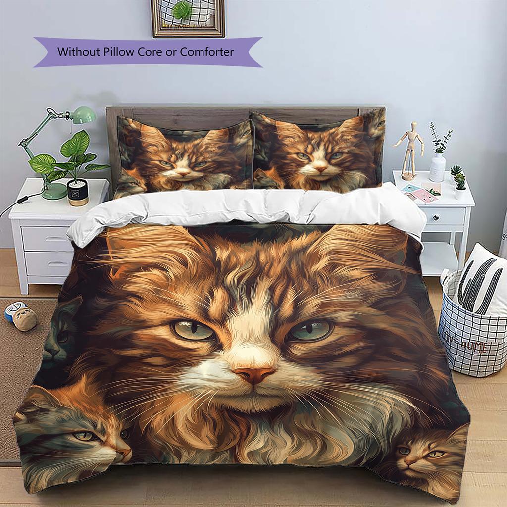 Pościel z wzorem Maine Coon Dekoracja domu Prezent urodzinowy (1 * poszwa na kołdrę + 2 * poszewki na poduszki, bez rdzenia)