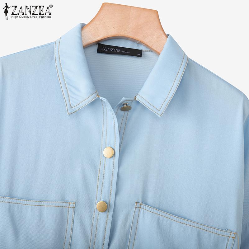 ZANZEA Chemisier ample à manches longues et col rabattu pour femme