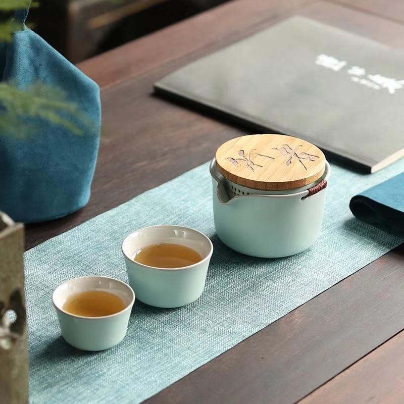 Ceramic Quick Tea Cup One Pot Two Cups Ceramic Portable Storage Bag Kung Fu Tea Set