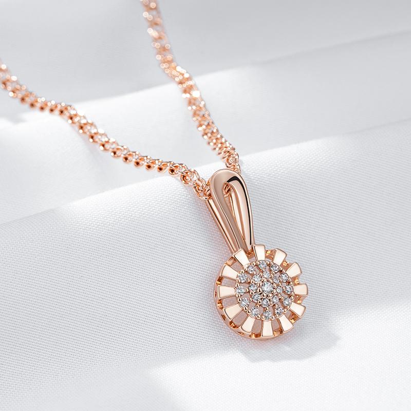 Rose Gold Color Crystal Flower Pendant Necklace For Women Full Shiny Natural Zircon Accessories Daily Fine Jewelry