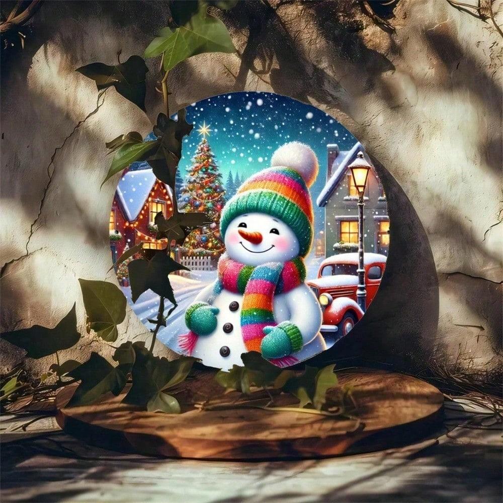 Vintage Santa Snowman Metal Sign Round Wall Art Holiday Home Decor Farmhouse Bar Aluminum 20x20 разноцветный