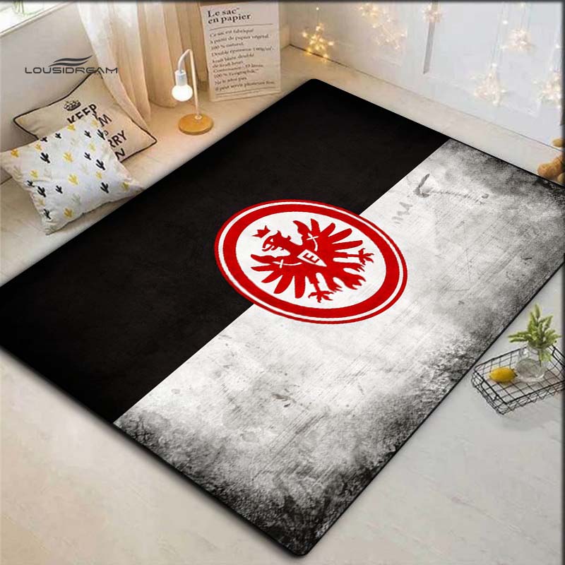 Eintracht Frankfurt Eagle Crest Area Rug, Non Slip Black White Floor Mat for Living Room Bedroom Soccer Fan Decor