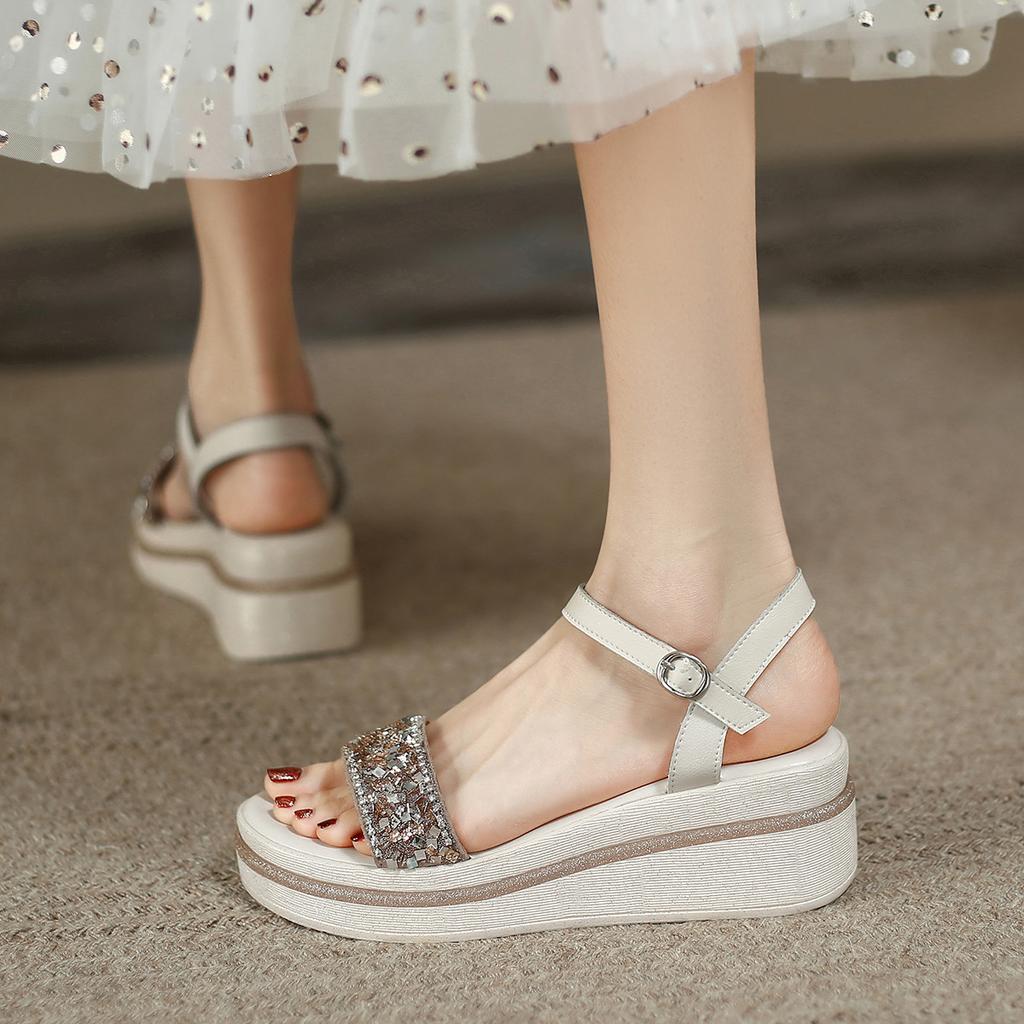 Keilabsatz Verschleißfest, Bequem und Modisch Damen Sommer Strass Dicksohlige Sandalen