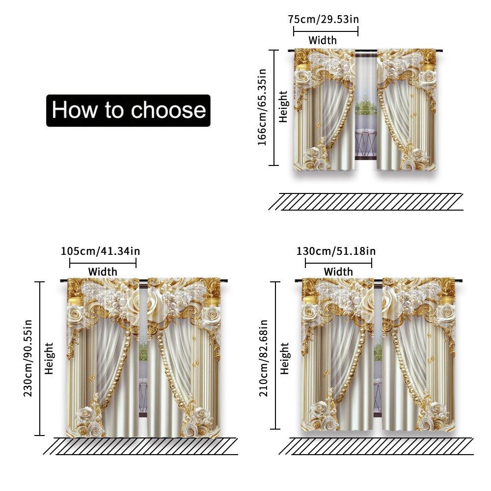 Gold White Curtains Chic Flowers Suitable Living Room Dining Kitchen Bedroom Bathroom Curtain Set Of 2 Elegant Made Polyester Washable Great Ready