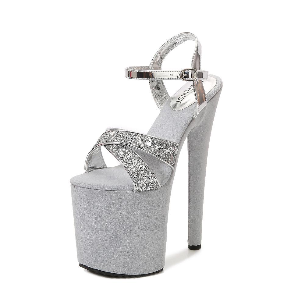 Hasse den himmelhohen Prinzessinnen-Damenschuh Pole-Dance-Model Laufsteg wasserdichte Plateau-Super-High-Heel große Größe High-Heel-Sandalen