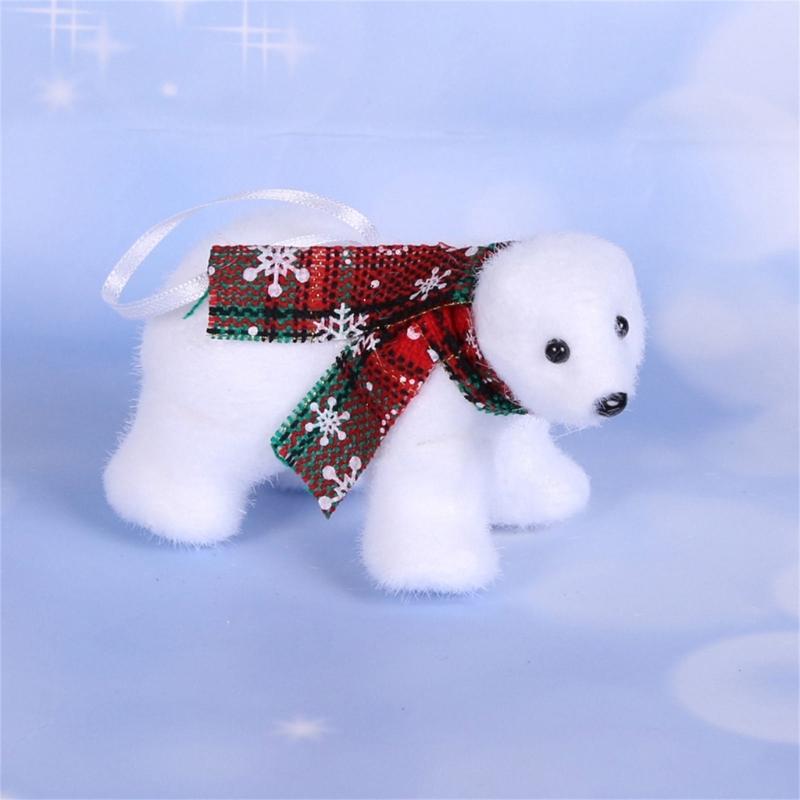 Plush White Bear with Scarf Ornaments Christmas Doll Pendant for Christmas Tree Home Decorations Cartoon Pendants Gift