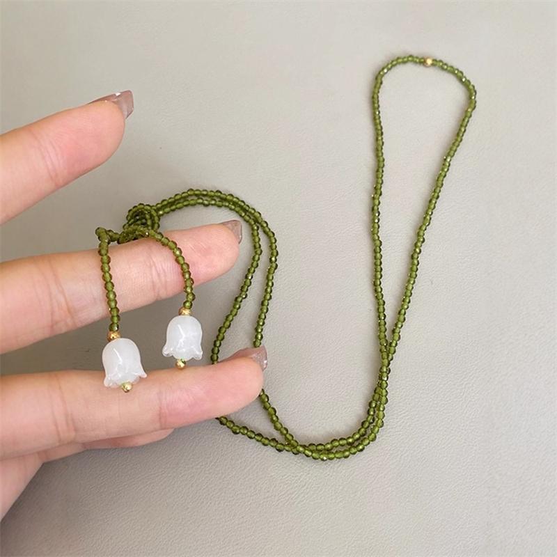 

Винтажное Зеленое Хрустальное Жемчужное Подвесное Ожерелье для Женщин Минималистичное Ручной Работы Бусины Длинная Регулируемая Цепочка на Шею Ожерелье Украшения
