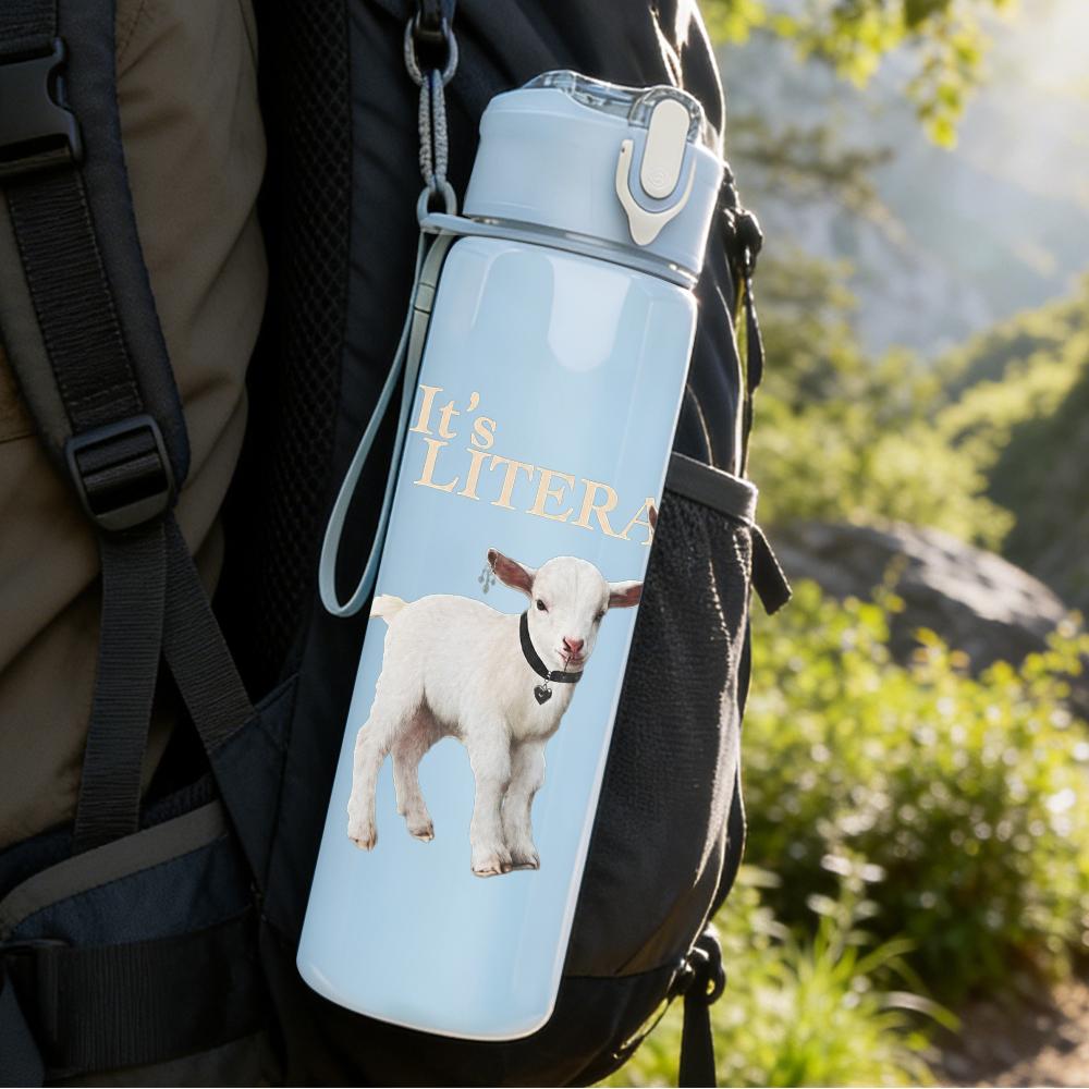 1PC Two White Goat Simple Minimalist Art Print 750ml Portable Sports Water Bottle Leakproof Gym Outdoor Travel Drink Cup