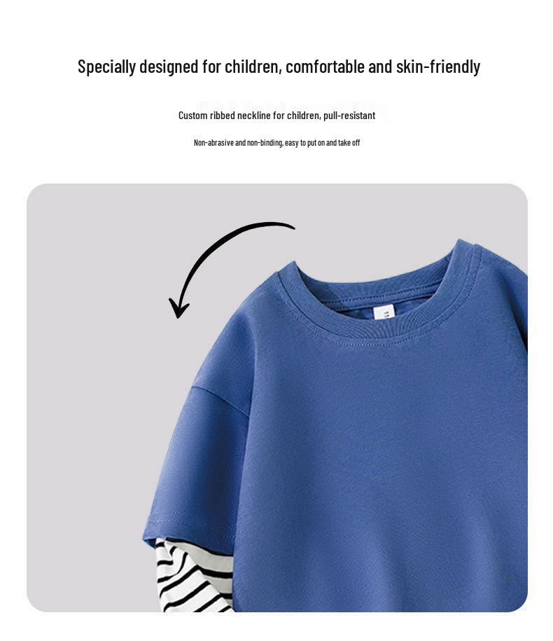 Boys' Striped Patchwork Cotton Long-Sleeve T-Shirt - 2025 Autumn Fashion