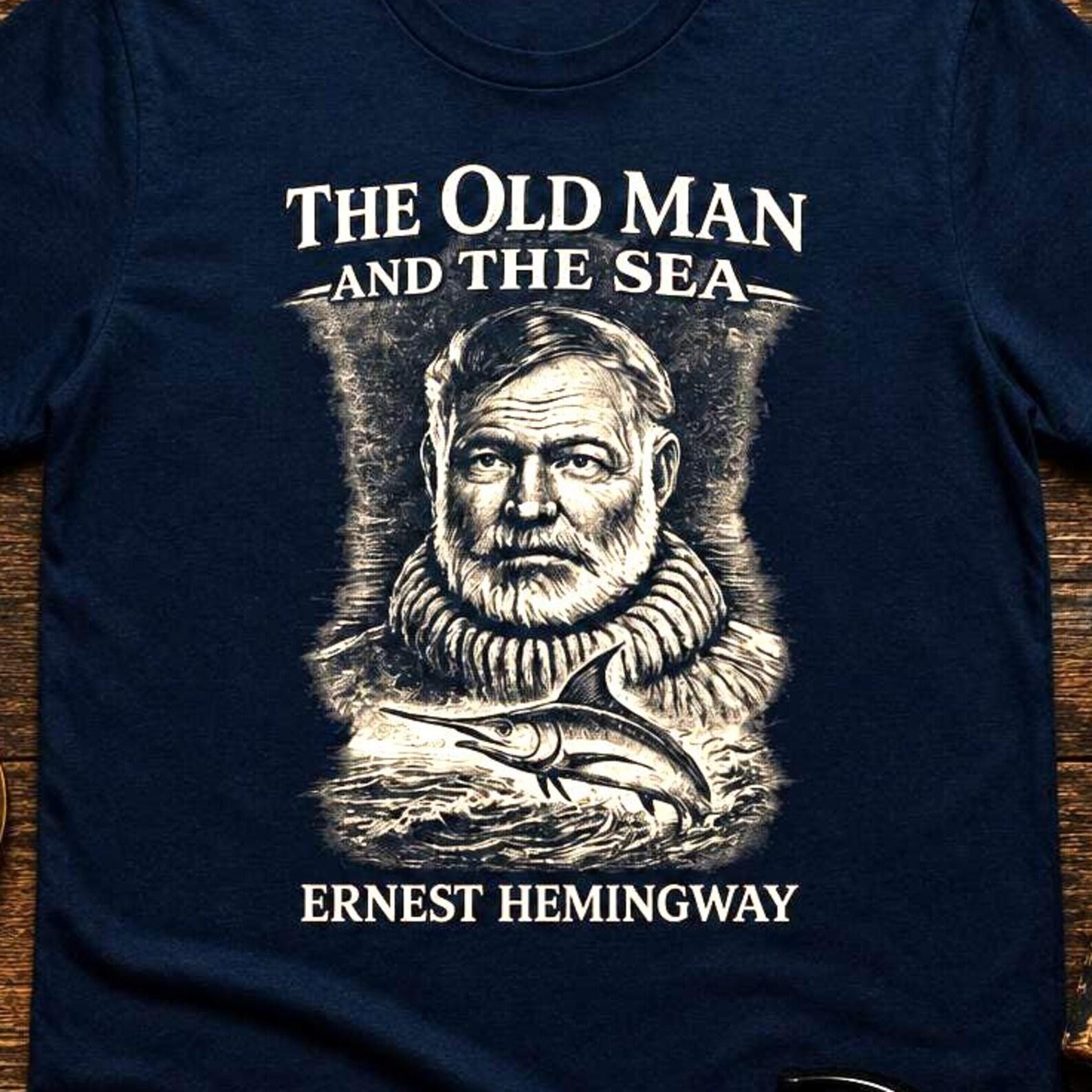 Ernest Hemingway Shirt, Old Man and the Sea | Literary Graphic T-Shirt, Dark Academic Bookish Top, Vintage Novel Unisex Apparel Gift L