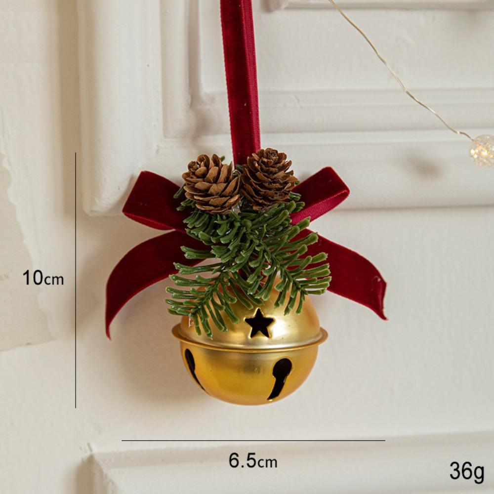 Wreath Christmas Chime Bell Red Pine Cone Bell Pendant Christmas Velvet Bow Bell  Xmas Decor