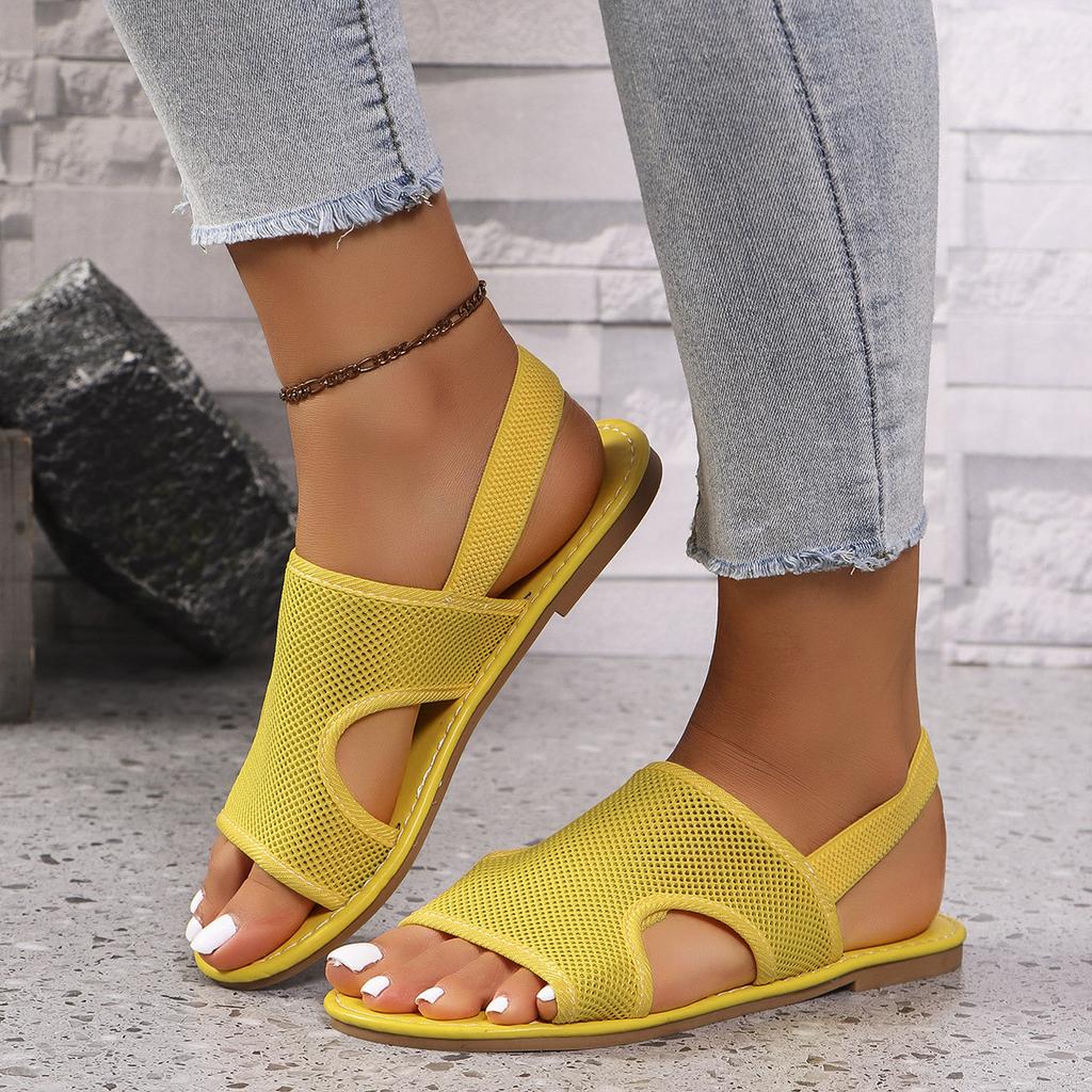 Korean Version Of The New Flat-Bottomed Breathable Mesh Sandals Women'S Large-Size Breathable Beach Cool Slippers Casual Women'S Shoes