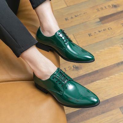 Lente Hot Selling Heren Modieus Groen Blok Veters Puntige Formele Leren Schoenen Mode Merk Heren Comfortabele Feestschoenen