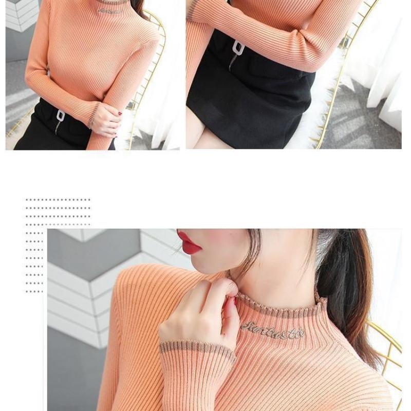 Suéter coreano acolchado de cuello semi alto Camiseta básica diaria para mujer Otoño e Invierno Debajo del suéter de punto