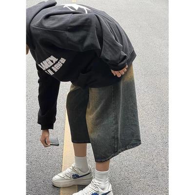 Unisex Retro Washed Wide-Leg Cropped Jeans Shorts
