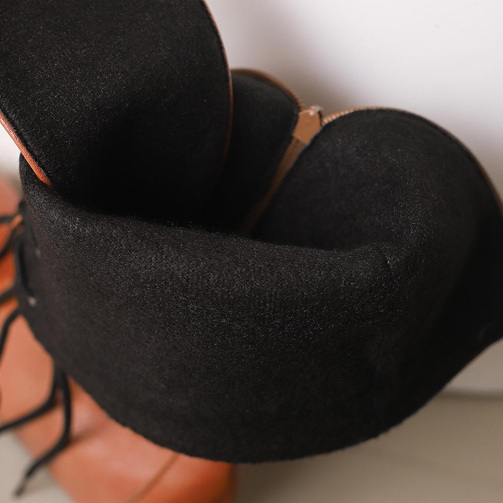 White Brown Women Mid Calf Boots Med Wedge Heel Big Size 50