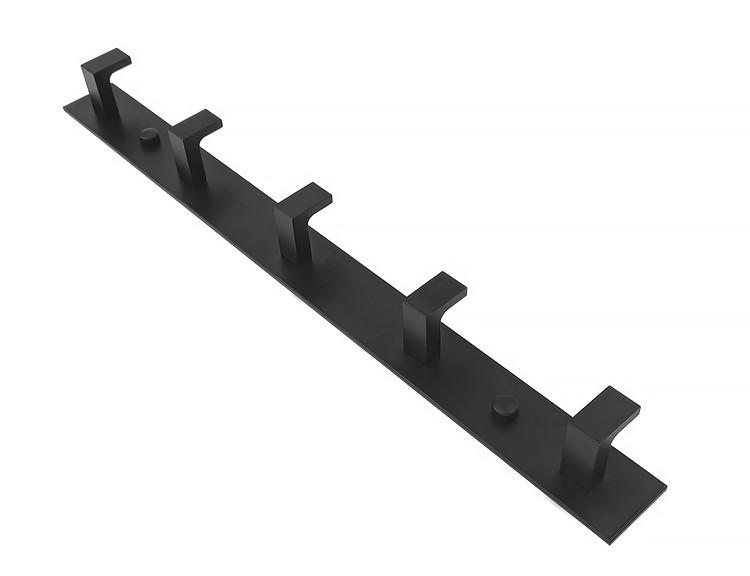 Wall towel rack with 5 hooks - black