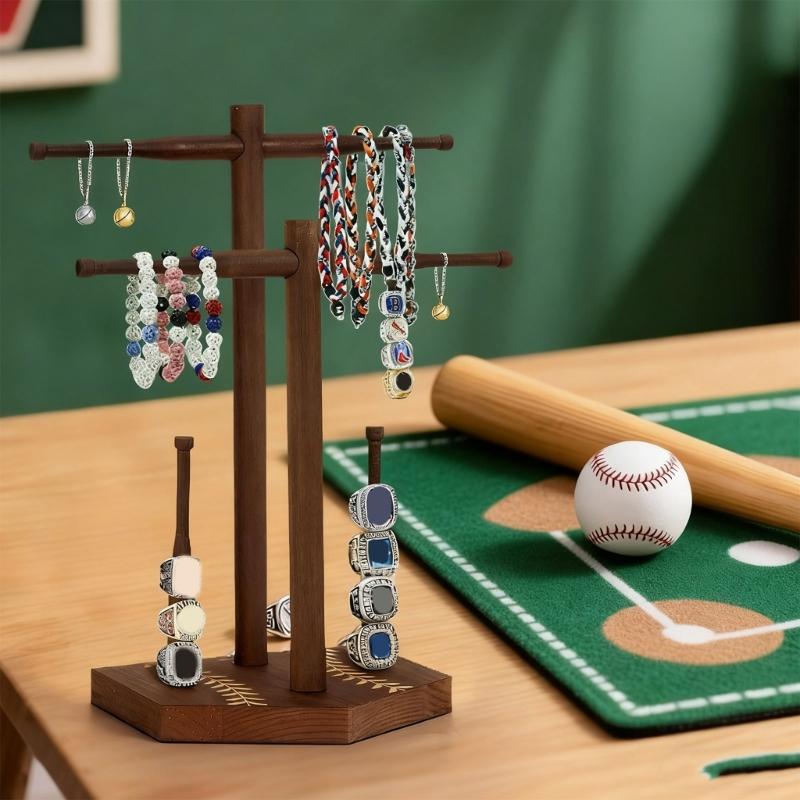 Stable Wood Holder for Jewelry Display of Rings and Necklaces Easy to Use Sports Memorabilias Holder