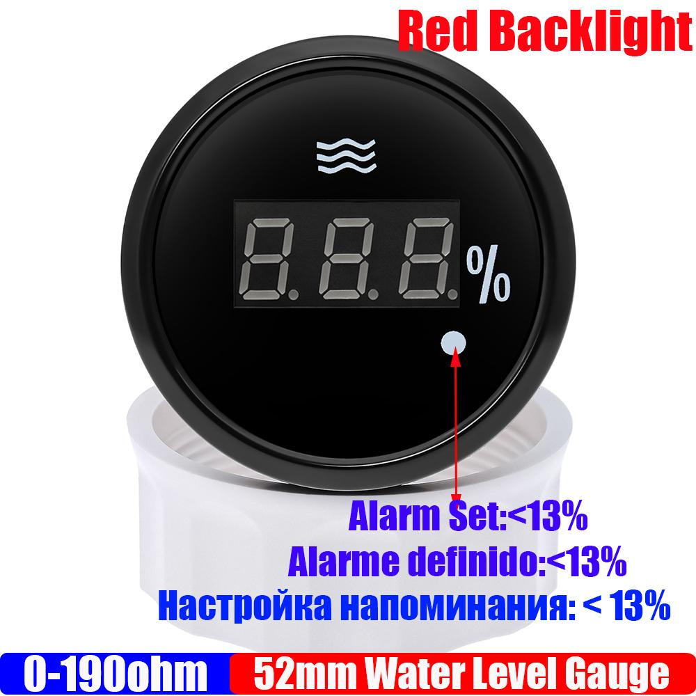 Auto Car 2 52mm Digital Water Level Gauge with Warning 0-190ohm Water Level Sensor 100-600mm  for Boat Yacht Waterproof Gauge without Sensor