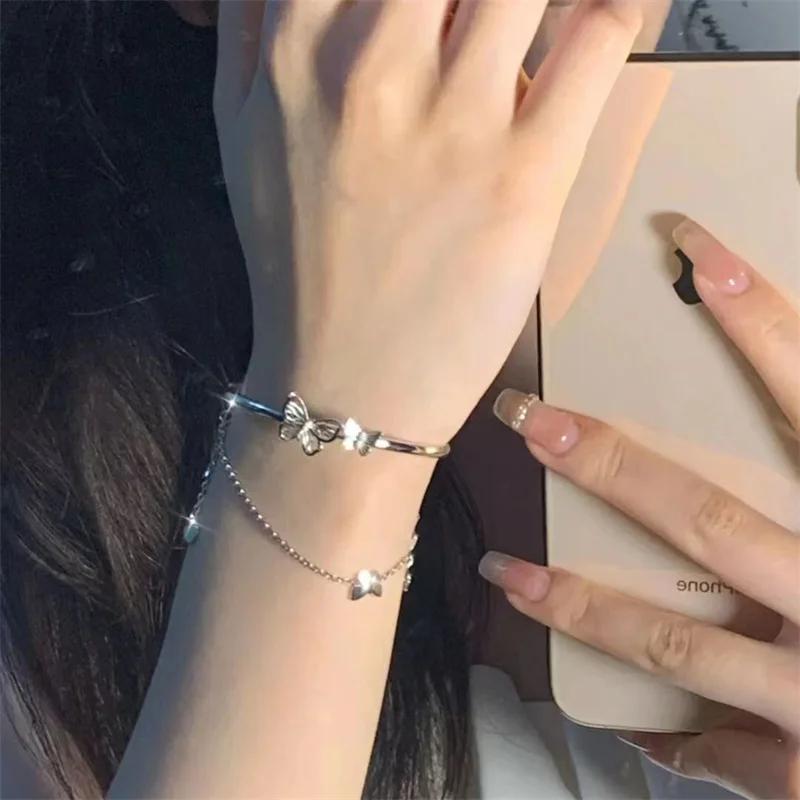 Korean Exquisite Butterfly Chain Bracelet Shiny Zirconia Flower Star Moon Pendant Adjustable Bracelets Women Elegant Jewelry