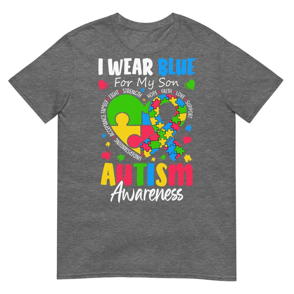 I Wear Blue For My Son Autism Awareness Unisex Unisex Kids Mom TShirt