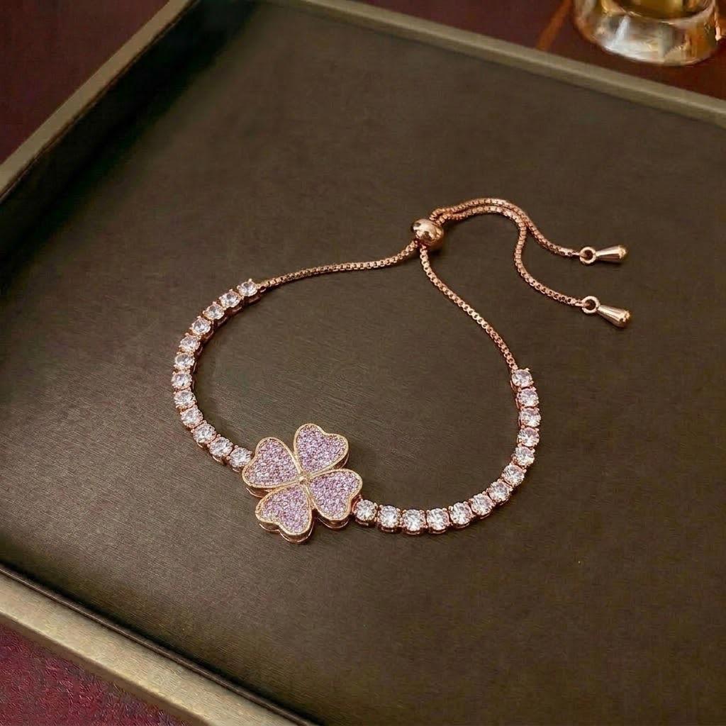 European & American Women's Zircon Flower Necklace & Rotatable Pendant Earrings Set