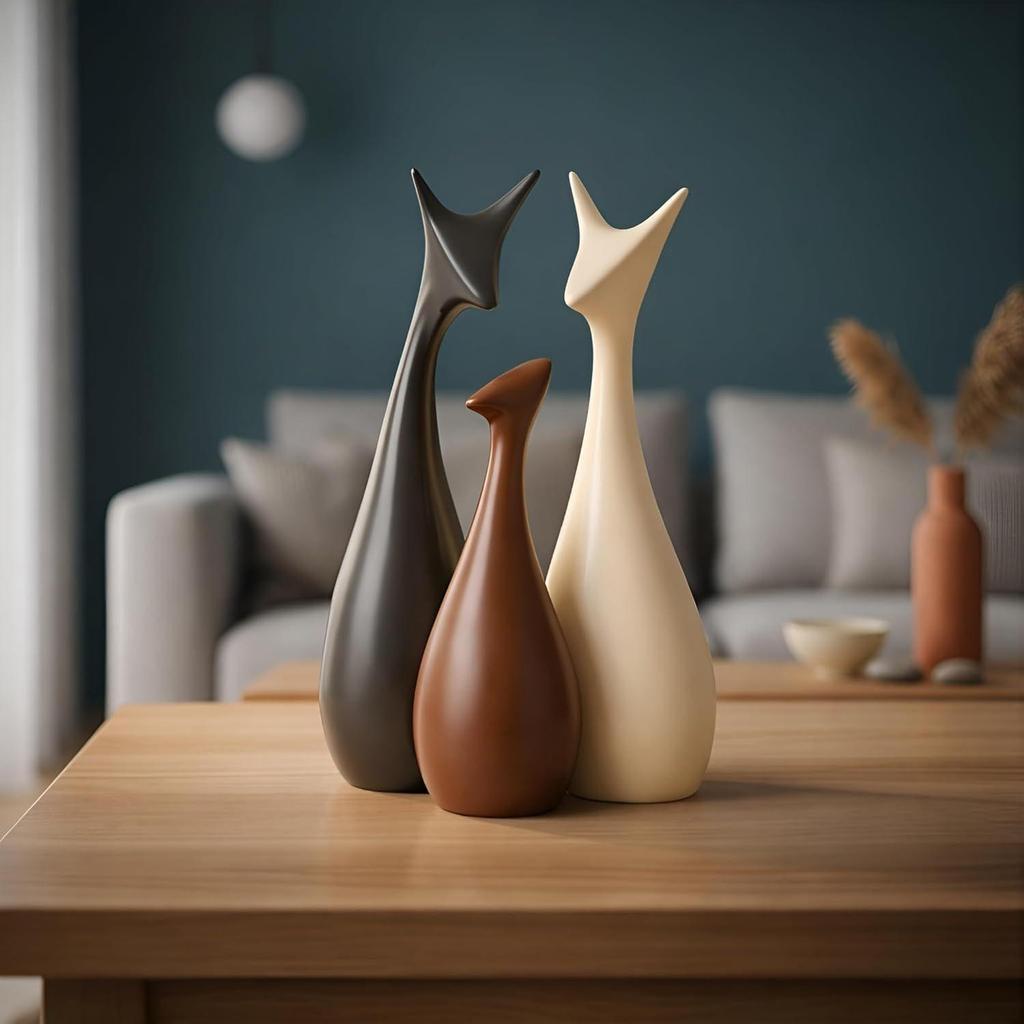 Home Decor Lucky Deer Family Matte Finish Ceramic Figures - (Set of 3, Matte Brown)
