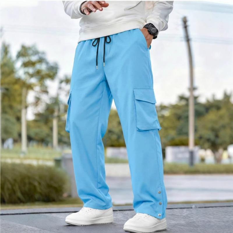Mens Casual Loose Straight Leg Multi Pocket Cargo Trousers