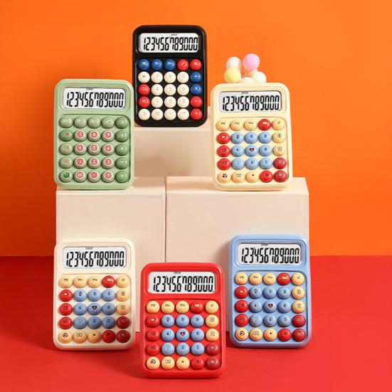 Cartoon Calculator with 12-Digit LCD Screen & Color-Coded Mechanical Keys Cute Desktop Calculator Portable Calculator for Office School Home