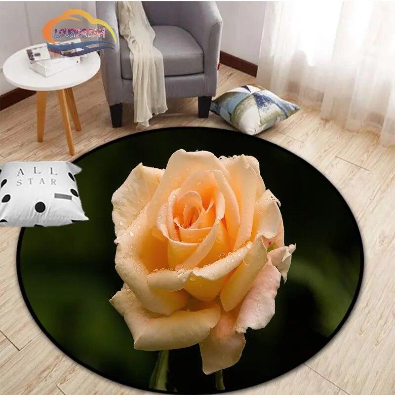 Rosenblumenteppich Schöne Rosen Runde Computerstuhlbereichsmatte Mädchenzimmer Dekorative Bodenmatte Valentinstagsgeschenk 60cmx60cm