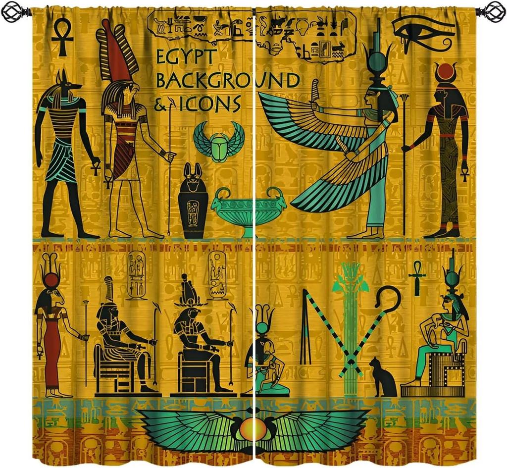 Ancient Egyptian Curtains Eye Horus Golden Hieroglyphs Print Window Treatments Living Curtain Vintage Made Of Polyester Washable