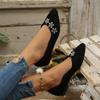 2026 Plus Size Flats Fall New Pointed Toe Shallow Mouth Suede Rhinestone Flower Soft Sole Non-Slip Wear-Resistant Single