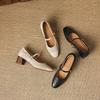 Krazing Pot Sheepskin Round Toe Thick Heels Summer Shoes Solid Big Size 42 Hollow Decoration Women Shallow Pumps
