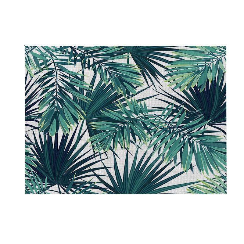 Natural Linen Placemat Set Tropical Plant Print Heat Resistant Table Mat Dining Kitchen Nordic Style Square