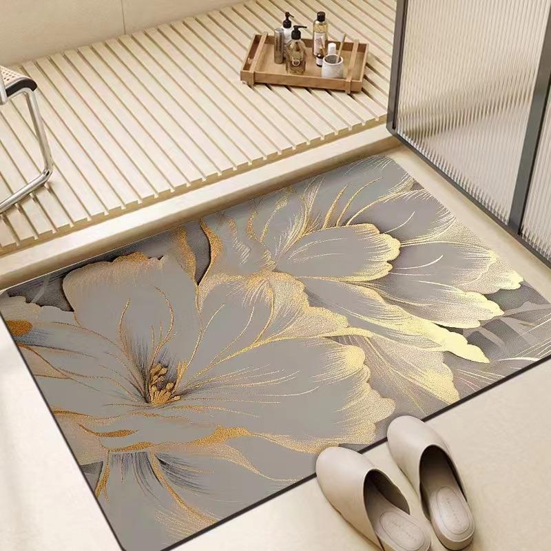 Leichter Luxus Blume Fußmatte Super Saugfähig Diatomeenerde Badezimmer Boden Fußmatte Küchenteppich Rutschfest Hauseingang Veranda Teppiche