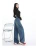 Women's American Retro Blue Wide-Leg Scissor-Cut Jeans - High-Waisted, Slimming, Loose, Floor-Length, Spring 2026 Collection