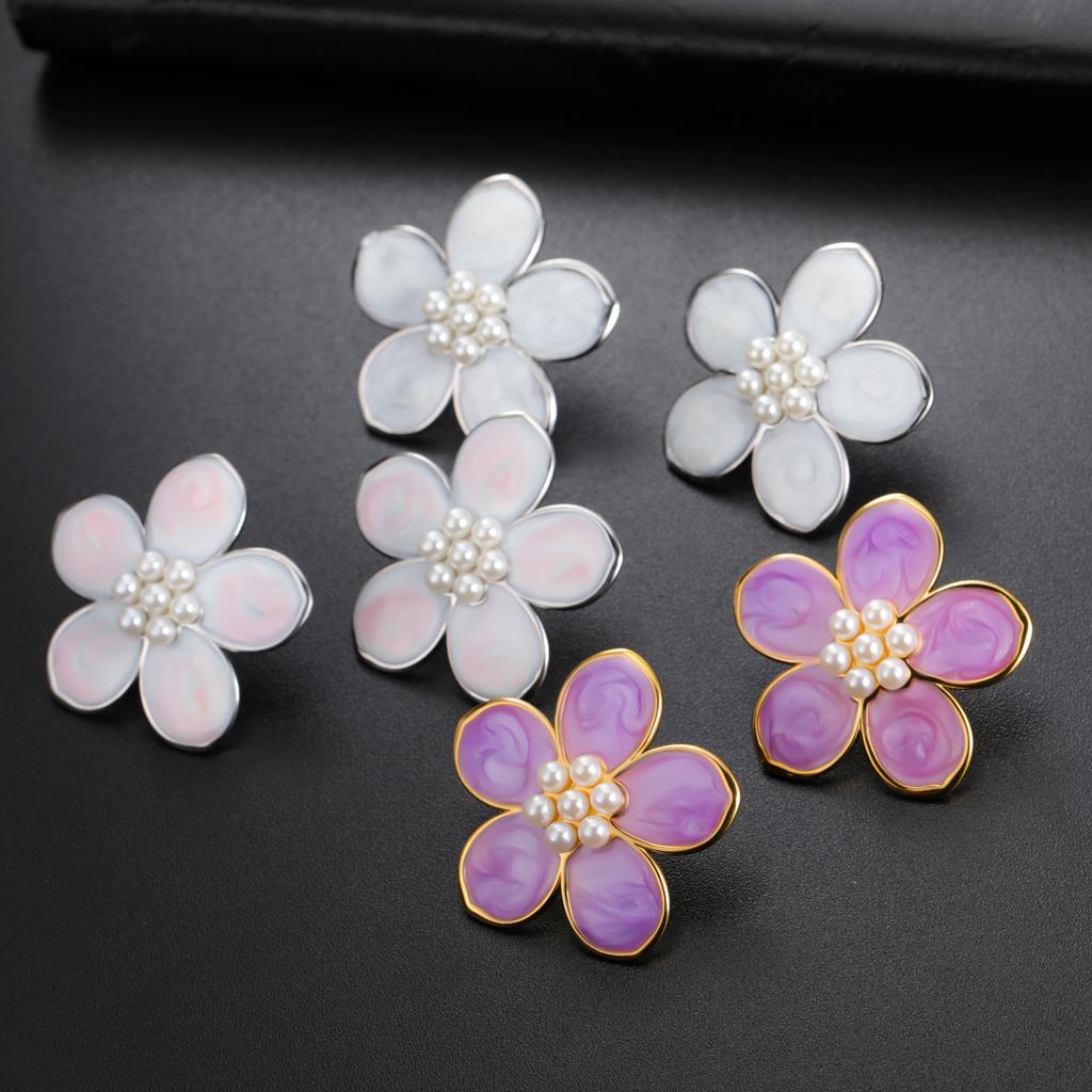 Cazador Stainless Steel Flower Imitation Pearl Stud Earrings Waterproof Earrings for Women Jewelry Wedding Birthday Gift 2026
