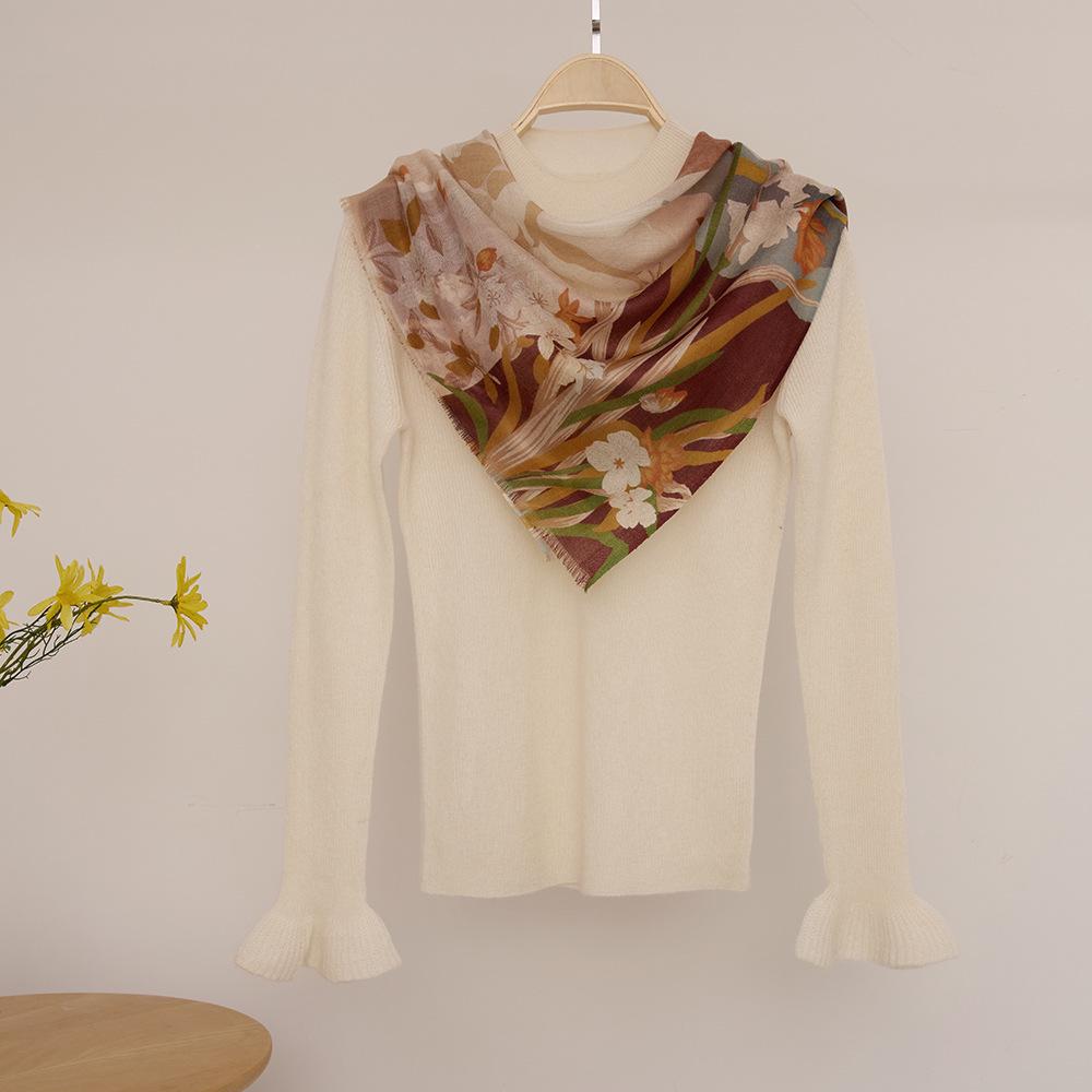 Water-Soluble Cashmere Scarf: Lightweight Square Shawl for Summer & Air-Conditioned Comfort