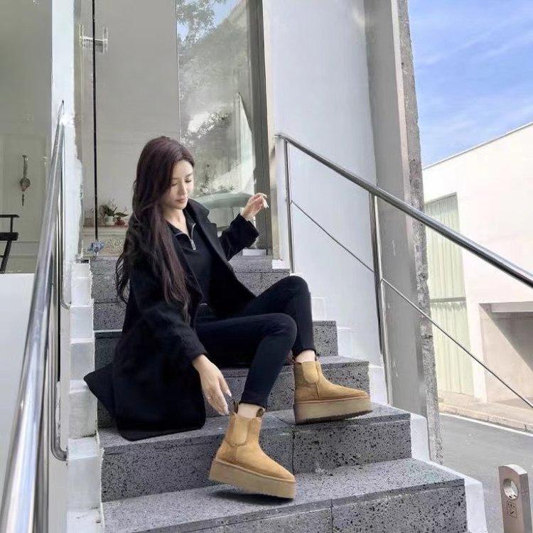 Thick Soled Snow Boots for Women Fashionable Height Increasing Cotton Shoes with Plush Chelsea Short Boots