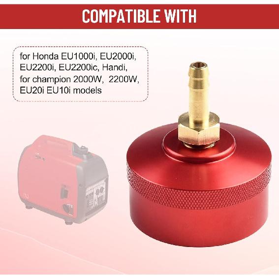 Fuel Gas Cap With Brass Hose Connector, Aluminum 1/4" NPT Port With Nitrile Gasket, For Honda EU1000i EU2000i EU2200i EU20i EU10i For Champion 2000W